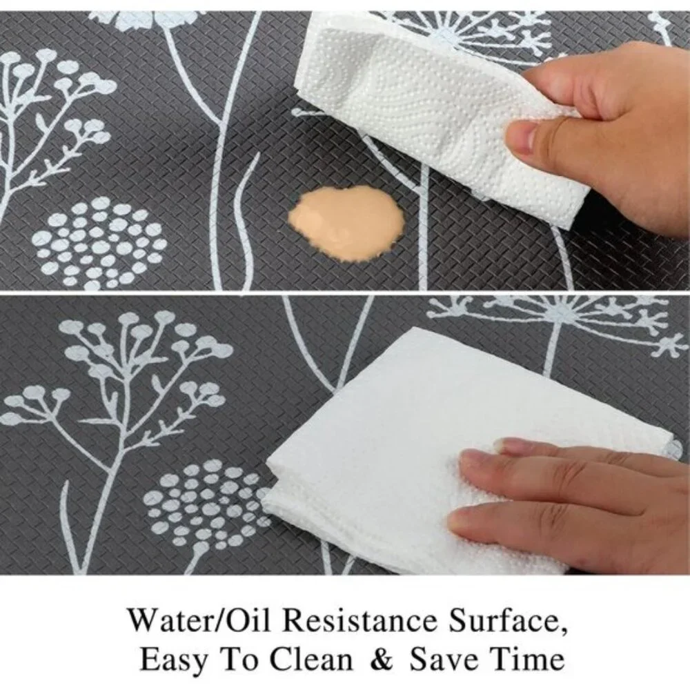 New 2-Piece Grey Kitchen Rug Set, Cushioned Anti-Fatigue, Non-Slip, Waterproof